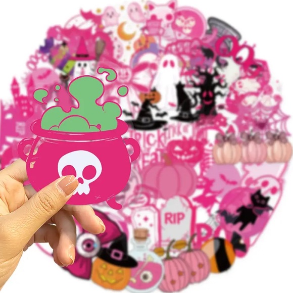 50 pieces Spooky Pink Halloween Sticker Set NEW decal stickers - Picture 1 of 8
